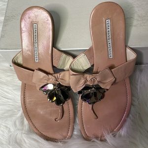 {Vera Wang Lavender} Leather Bejeweled Thong Sandals 🎀